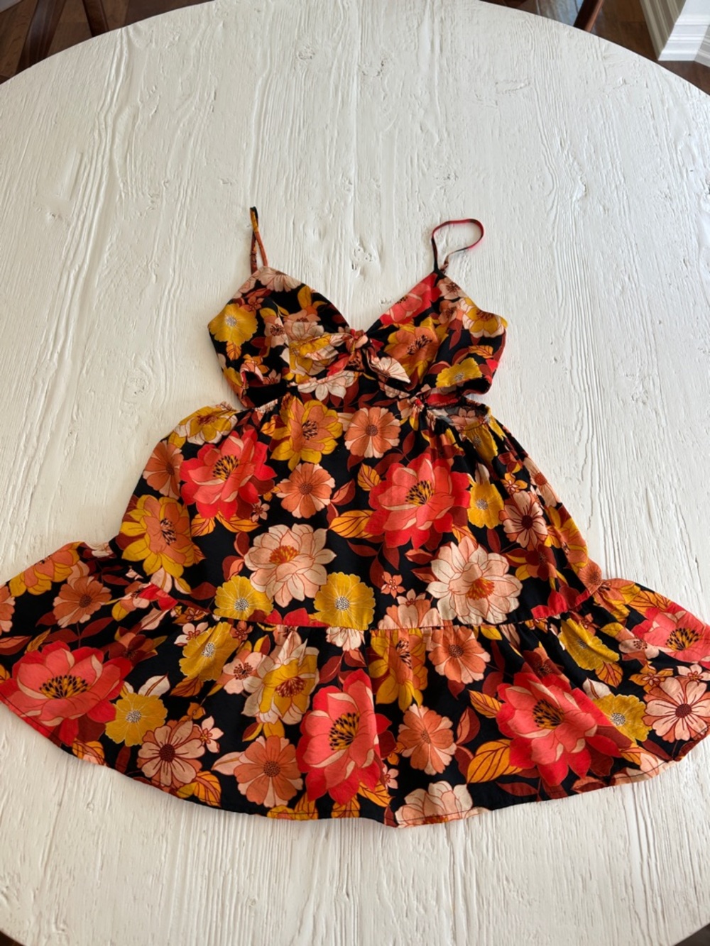 Dress Forum Black Sundress with Red and Yellow Floral Print